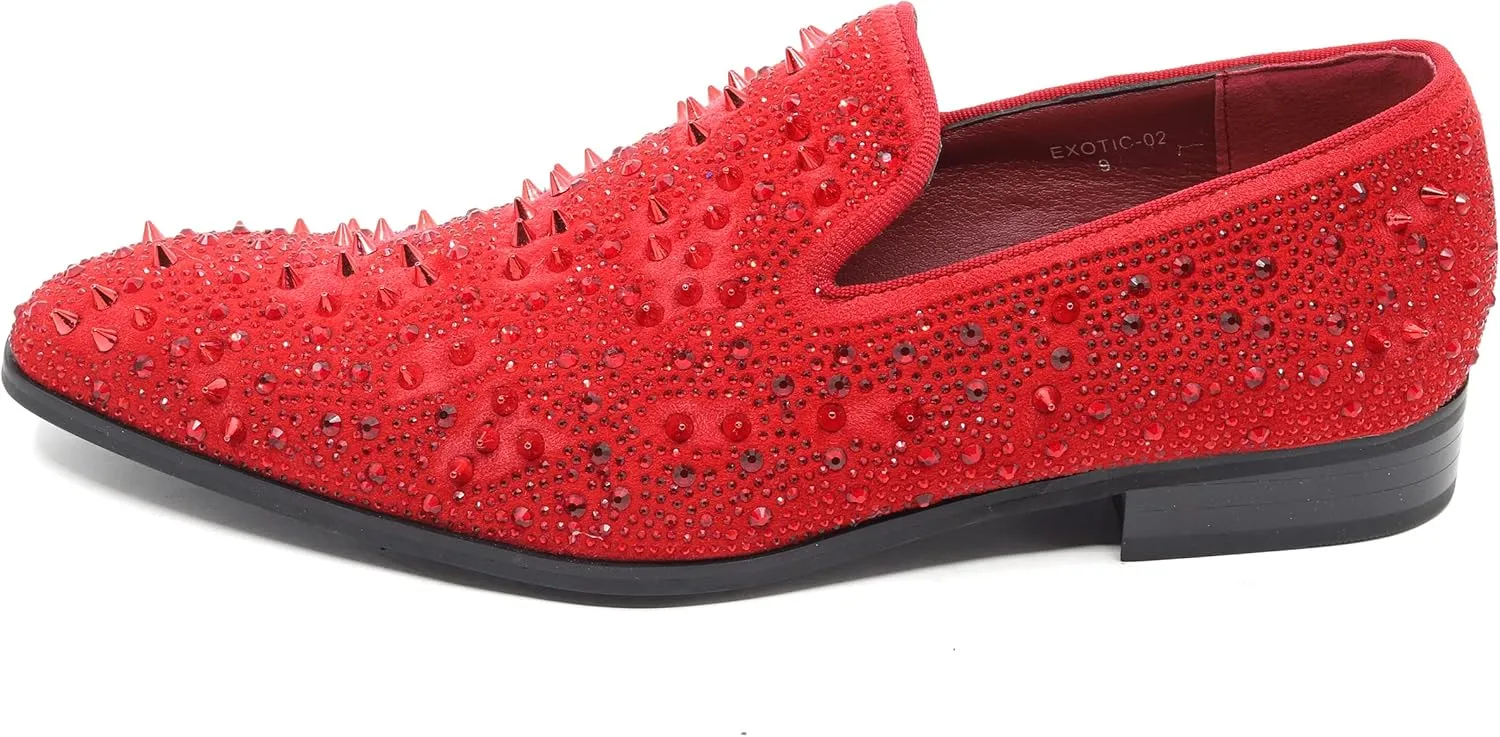 Men's Vintage Spike Rhinestone Designer Classic Smoking Dress Fashion Loafers Slip On Shoes EXOTIC-02