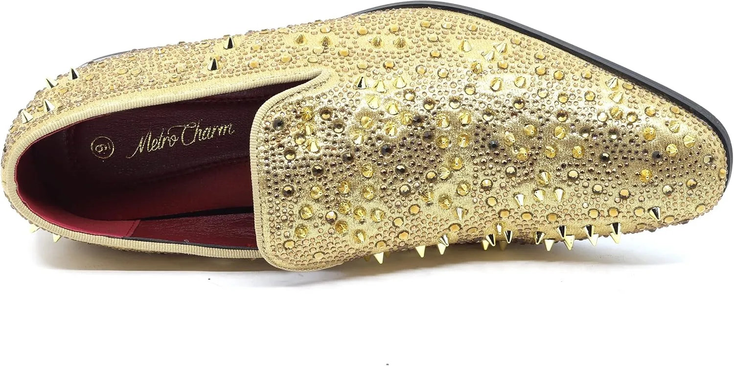 Men's Vintage Spike Rhinestone Designer Classic Smoking Dress Fashion Loafers Slip On Shoes EXOTIC-02