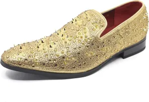 Men's Vintage Spike Rhinestone Designer Classic Smoking Dress Fashion Loafers Slip On Shoes EXOTIC-02