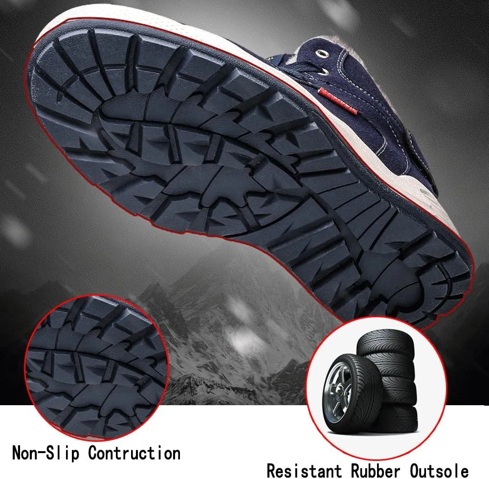 Mens Winter Snow Boots Fur Lined Waterproof Warm Sneaker Non-Slip High Top Outdoor Shoes