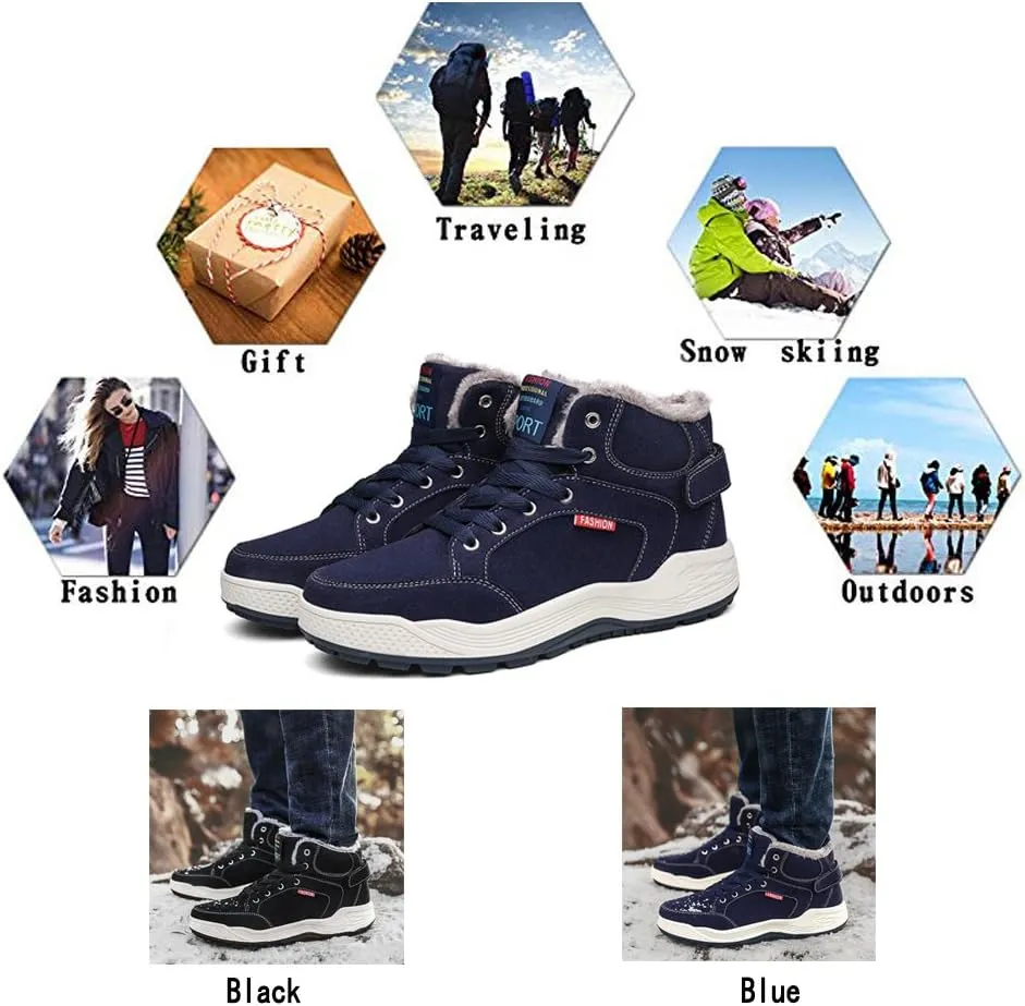 Mens Winter Snow Boots Fur Lined Waterproof Warm Sneaker Non-Slip High Top Outdoor Shoes