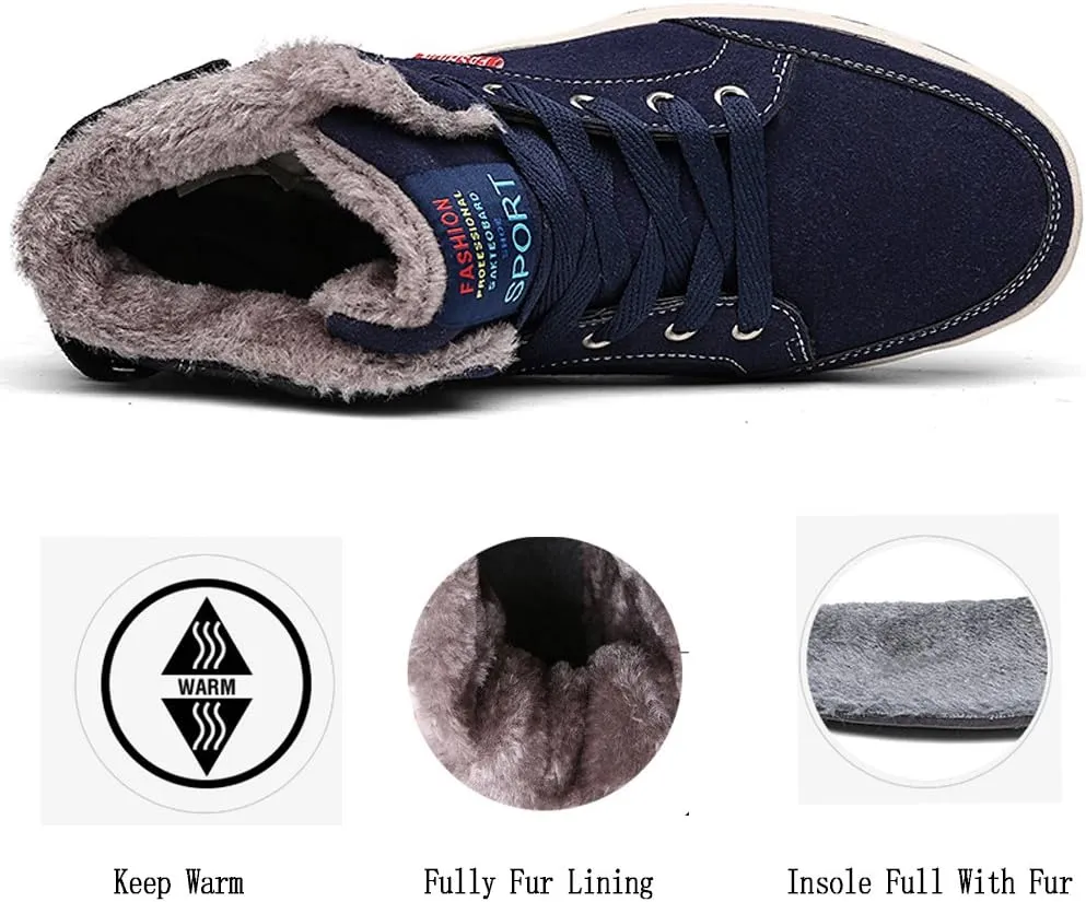 Mens Winter Snow Boots Fur Lined Waterproof Warm Sneaker Non-Slip High Top Outdoor Shoes