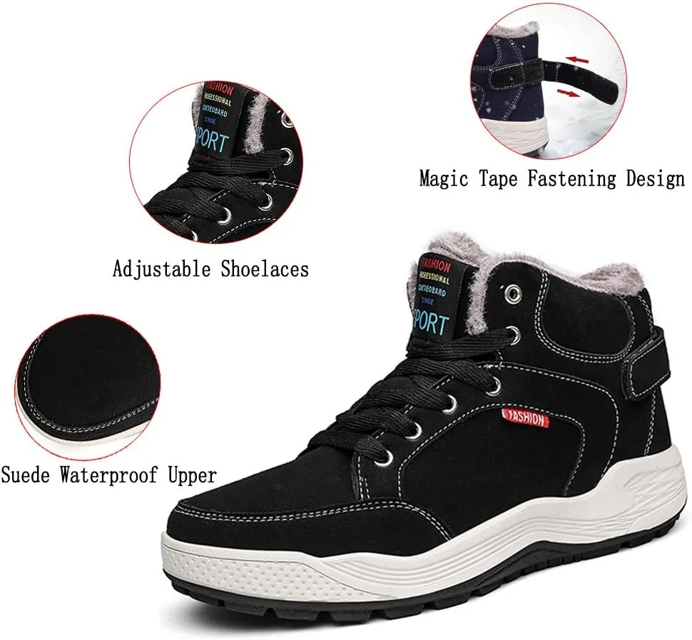 Mens Winter Snow Boots Fur Lined Waterproof Warm Sneaker Non-Slip High Top Outdoor Shoes