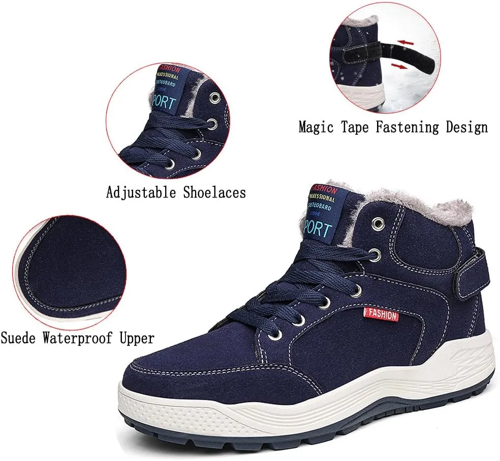 Mens Winter Snow Boots Fur Lined Waterproof Warm Sneaker Non-Slip High Top Outdoor Shoes