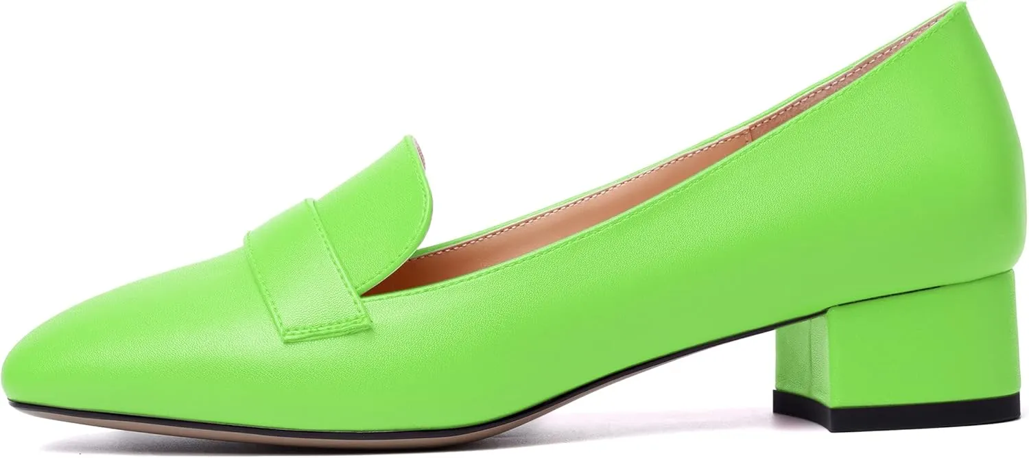 MERRORI Womens Matte Casual Office Slip On Square Toe Chunky Low Heel Loafers Shoes 0.5 Inch