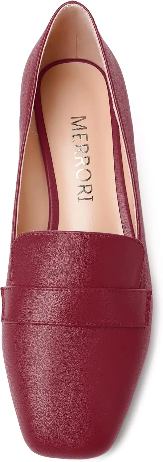 MERRORI Womens Matte Casual Office Slip On Square Toe Chunky Low Heel Loafers Shoes 0.5 Inch