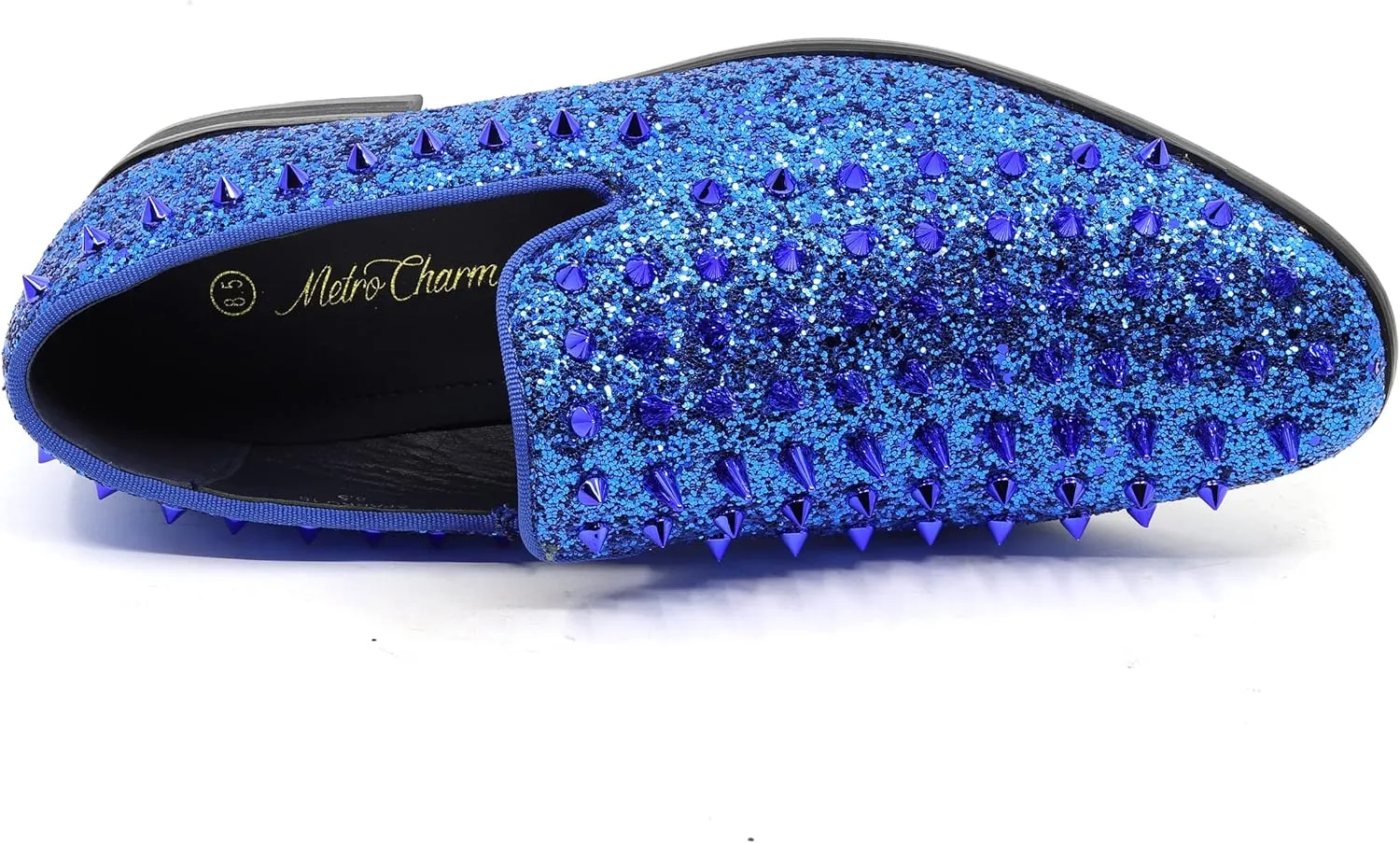 Metrocharm Men's Fashion Sparkly Smoking Spike Sequin Dress Tuxedo Loafers Slip On Shoes SM-16
