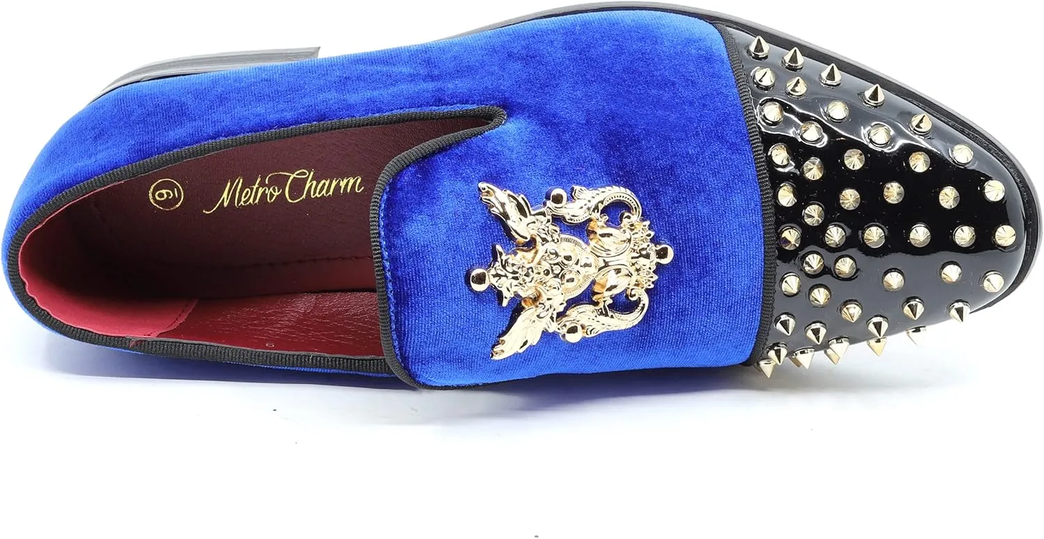 Metrocharm Men's Fashion Velvet Smoking Spike Dress Loafers Slip On Shoes SM-49