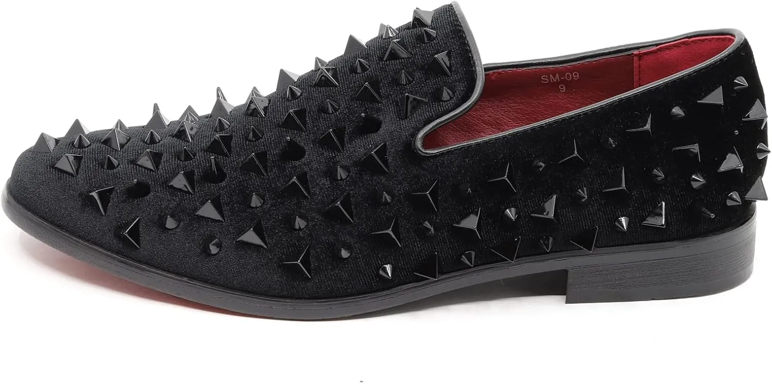 Metrocharm Men's Velvet Fashion Smoking Spike Slipper Dress Tuxedo Loafer Slip On Shoe SM-09