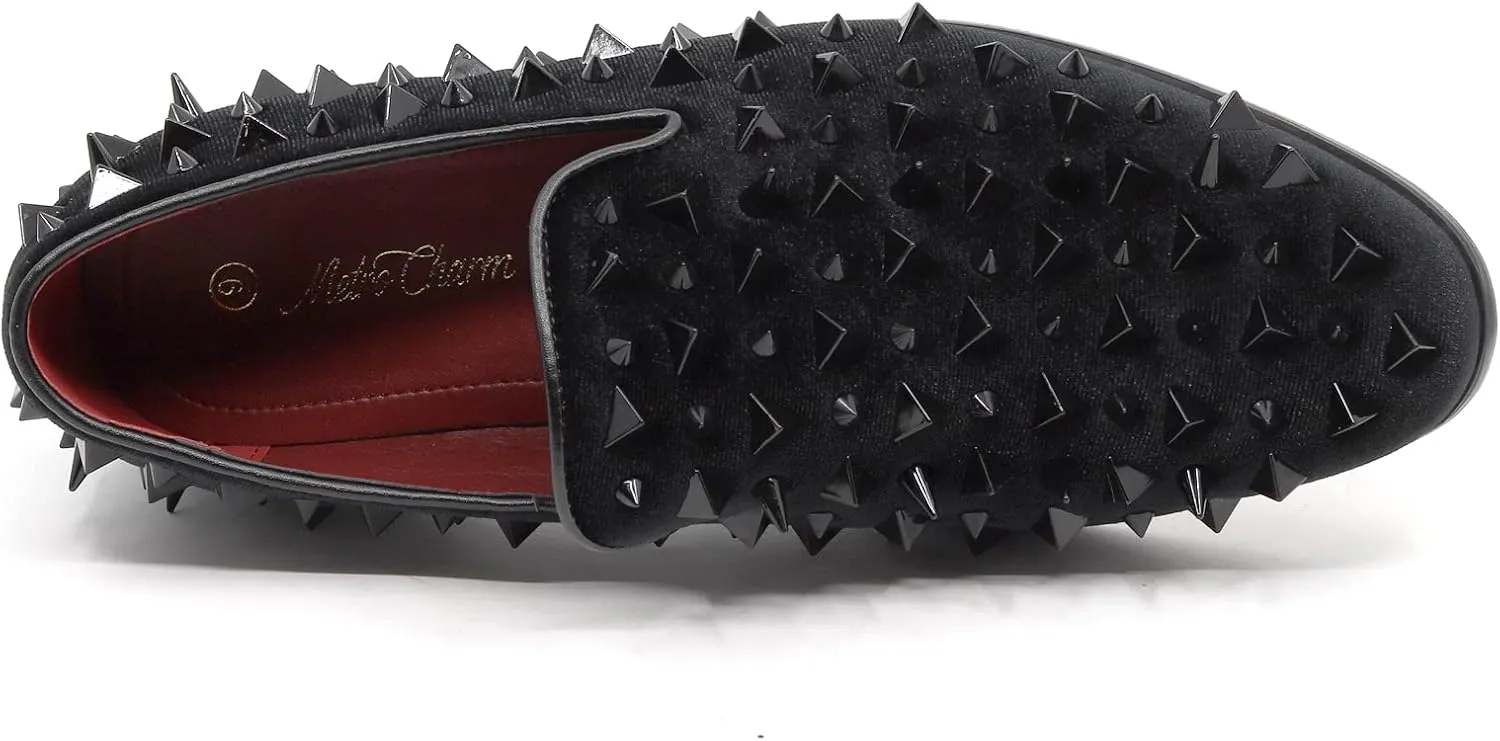 Metrocharm Men's Velvet Fashion Smoking Spike Slipper Dress Tuxedo Loafer Slip On Shoe SM-09