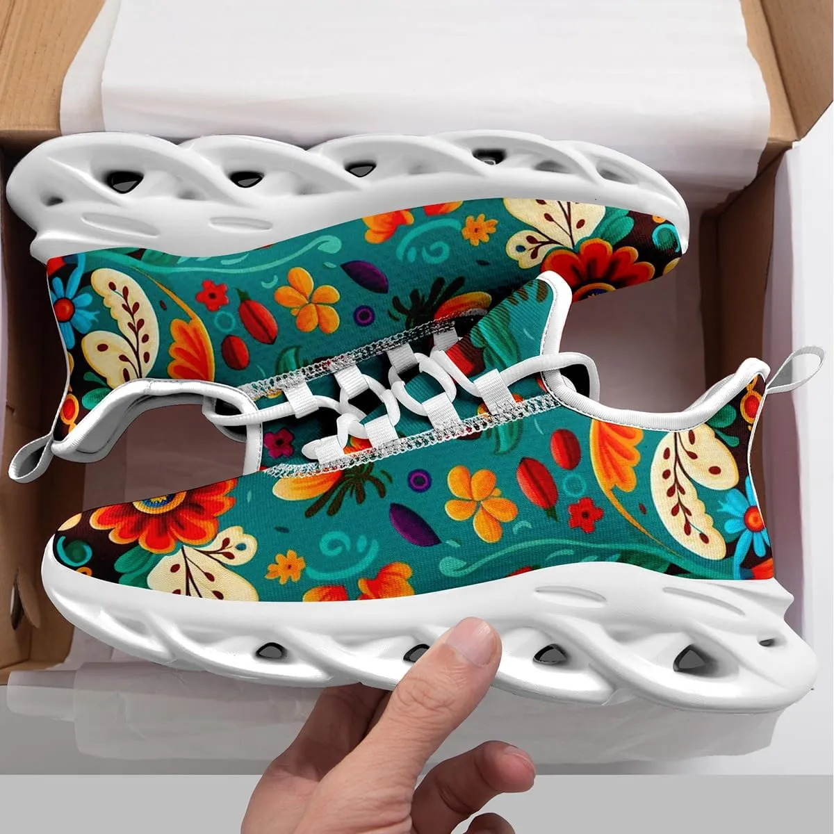 Mexican Floral Print Sneakers for Men & Women - Lightweight Running Shoes Gym Trainers Cushioned Casual Walking Footwear