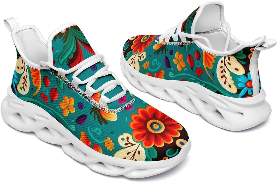 Mexican Floral Print Sneakers for Men & Women - Lightweight Running Shoes Gym Trainers Cushioned Casual Walking Footwear