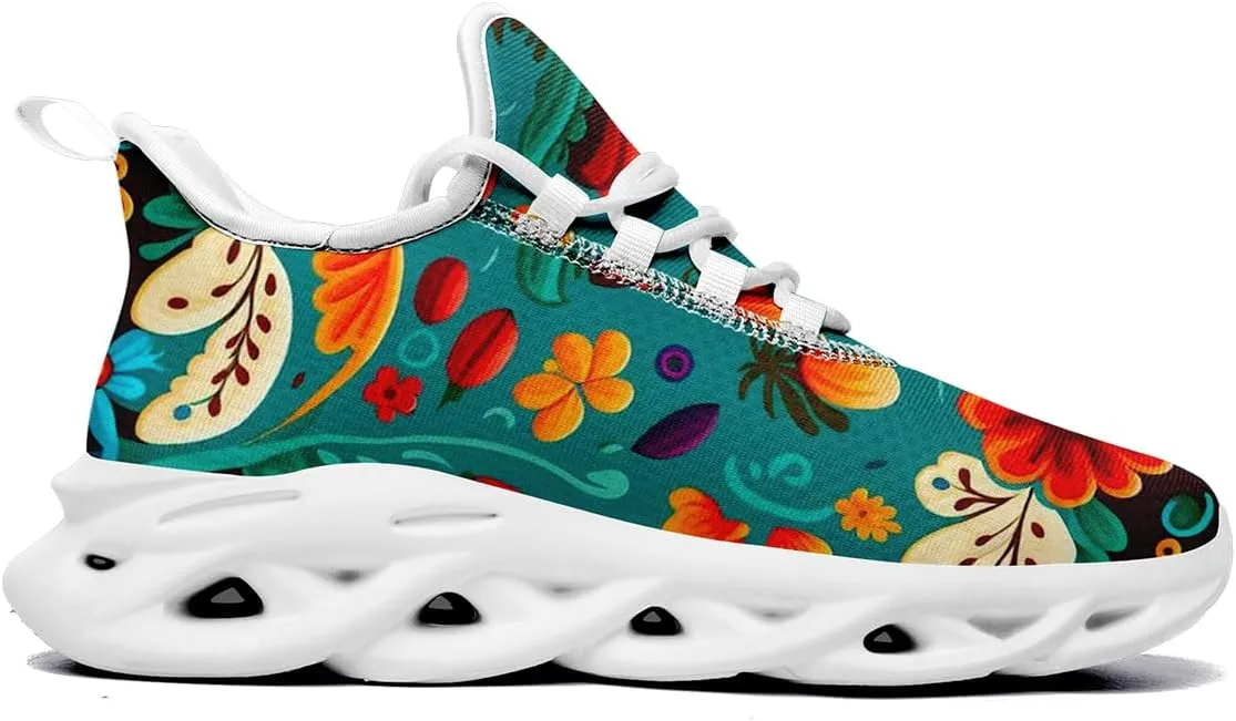 Mexican Floral Print Sneakers for Men & Women - Lightweight Running Shoes Gym Trainers Cushioned Casual Walking Footwear