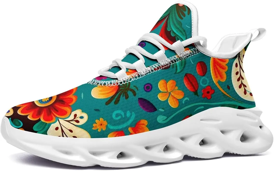Mexican Floral Print Sneakers for Men & Women - Lightweight Running Shoes Gym Trainers Cushioned Casual Walking Footwear