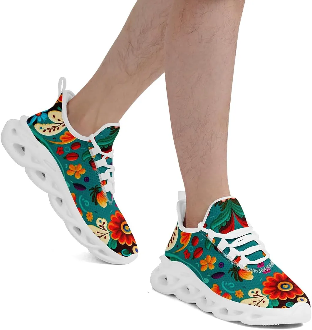 Mexican Floral Print Sneakers for Men & Women - Lightweight Running Shoes Gym Trainers Cushioned Casual Walking Footwear