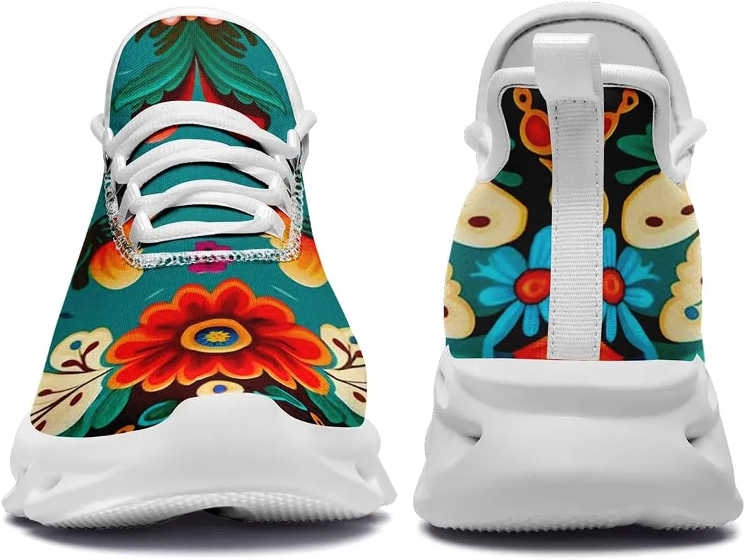 Mexican Floral Print Sneakers for Men & Women - Lightweight Running Shoes Gym Trainers Cushioned Casual Walking Footwear