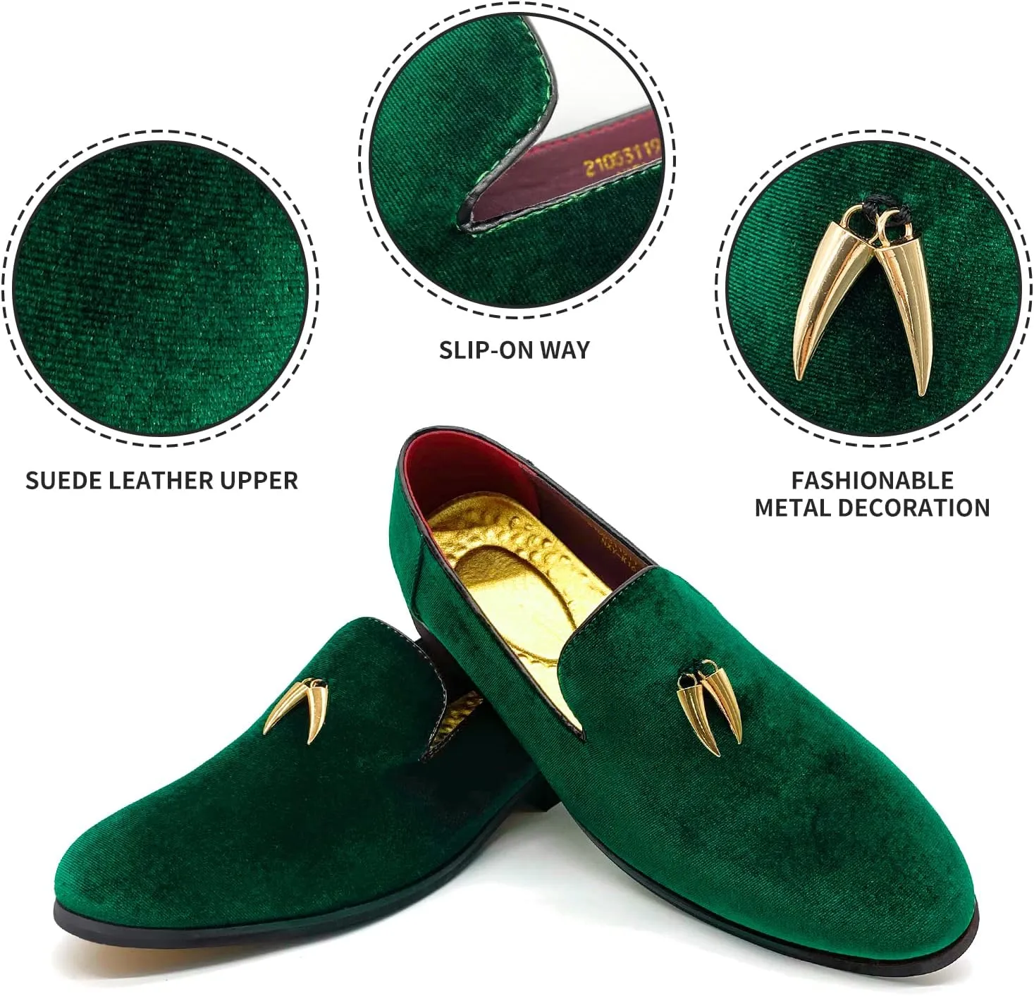 MHB Men's Penny Slip-On Velvet Loafer Luxury Suede Dress Shoes Metallic Smoking Slipper