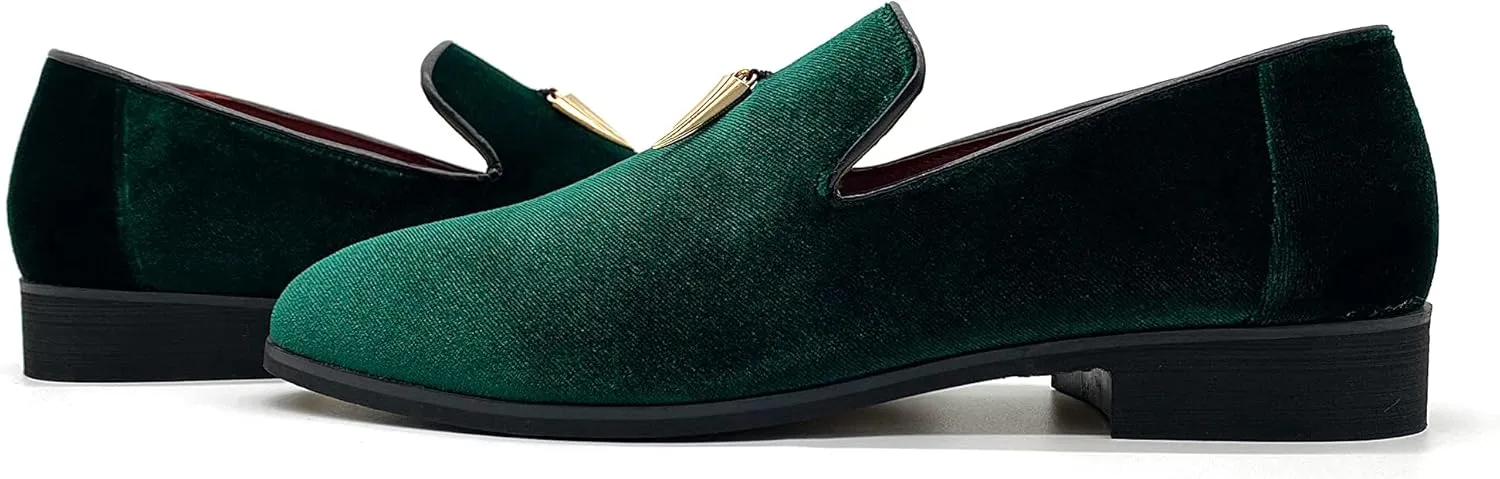 MHB Men's Penny Slip-On Velvet Loafer Luxury Suede Dress Shoes Metallic Smoking Slipper