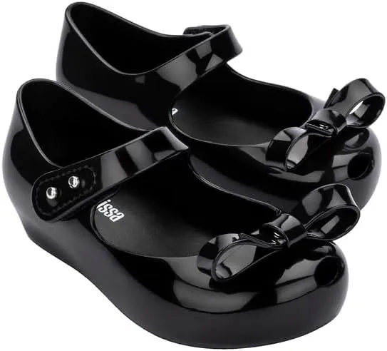 mini melissa Ultragirl Collection Mary Jane Flats for Toddlers and Babies - Comfortable & Cute Peep Toe Jelly Flat Shoes with Transparent Upper and Small Bow for Little Girls