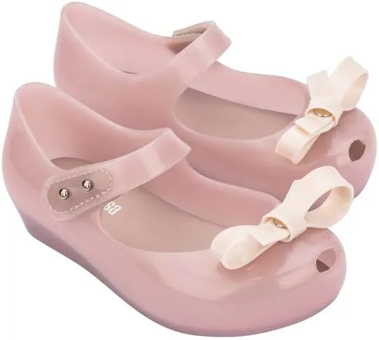 mini melissa Ultragirl Collection Mary Jane Flats for Toddlers and Babies - Comfortable & Cute Peep Toe Jelly Flat Shoes with Transparent Upper and Small Bow for Little Girls