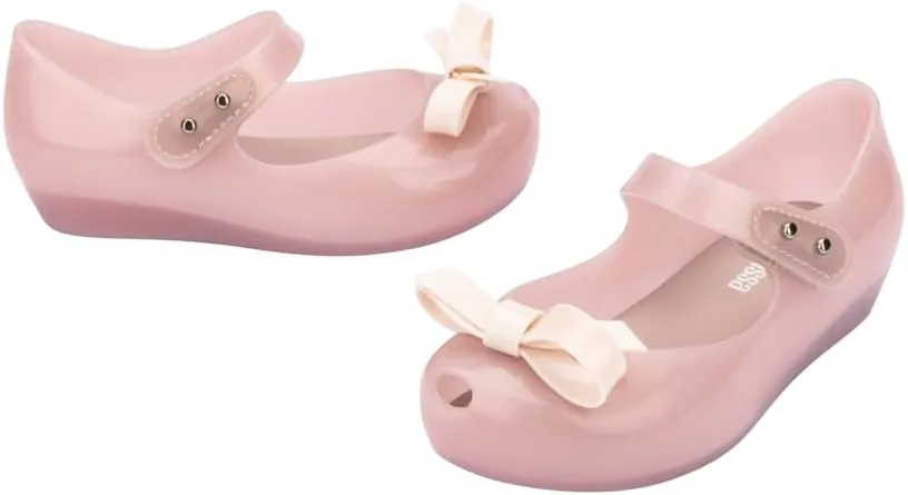 mini melissa Ultragirl Collection Mary Jane Flats for Toddlers and Babies - Comfortable & Cute Peep Toe Jelly Flat Shoes with Transparent Upper and Small Bow for Little Girls