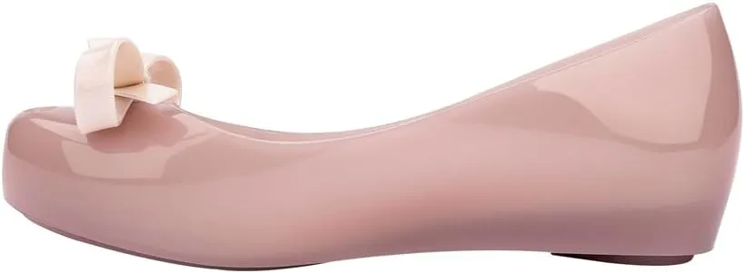 mini melissa Ultragirl with Bow Ballet Flats for Girls- Comfortable & Cute Peep Toe Jelly Flat Shoes with Transparent Upper and Small Bow for Kids