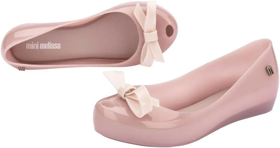 mini melissa Ultragirl with Bow Ballet Flats for Girls- Comfortable & Cute Peep Toe Jelly Flat Shoes with Transparent Upper and Small Bow for Kids