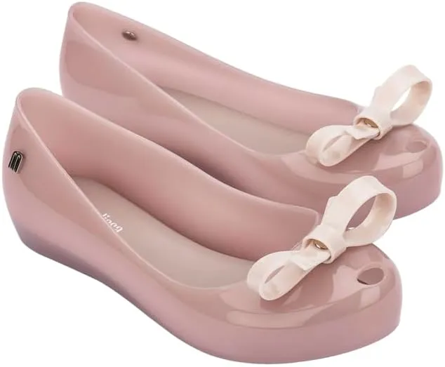 mini melissa Ultragirl with Bow Ballet Flats for Girls- Comfortable & Cute Peep Toe Jelly Flat Shoes with Transparent Upper and Small Bow for Kids