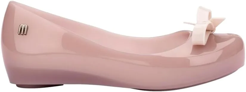 mini melissa Ultragirl with Bow Ballet Flats for Girls- Comfortable & Cute Peep Toe Jelly Flat Shoes with Transparent Upper and Small Bow for Kids