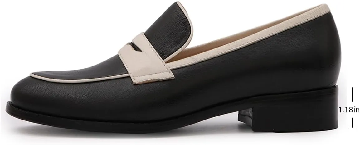 Mona flying Women's Comfort Leather Round Toe Penny Loafers Dress Casual Slip On Flats Ladies Office Work Shoes