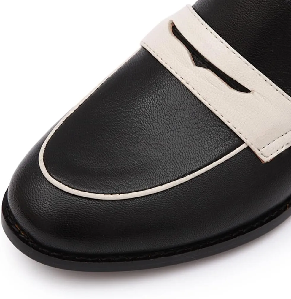 Mona flying Women's Comfort Leather Round Toe Penny Loafers Dress Casual Slip On Flats Ladies Office Work Shoes