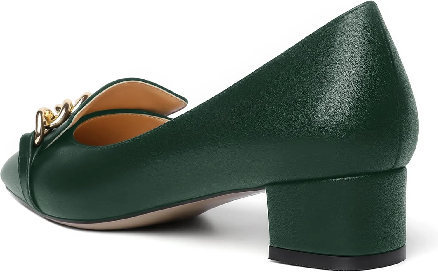 MOVINSTEPS Womens Matte Dating Dress Loafers Square Toe Metal Slip On Chunky Low Heel Pumps Shoes 1.5 Inch
