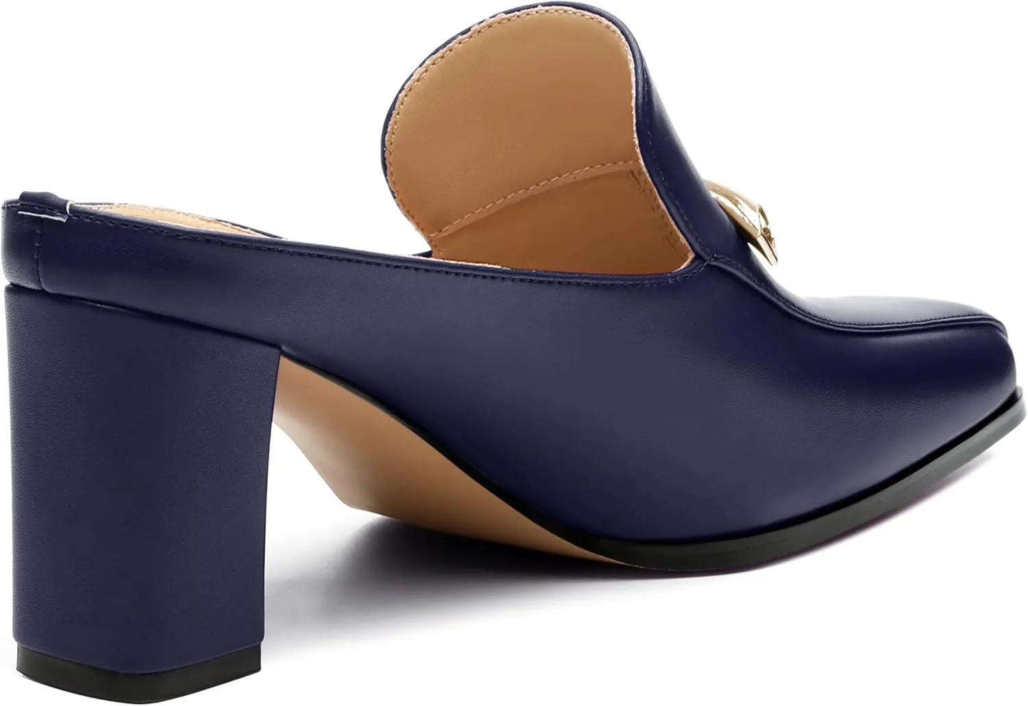 Mules High Heels for Women Loafers Shoes Chunky Heel Closed Square Toe Heeled Sandals Slip On Wedding Office Work Dressy Shoes 3 Inch