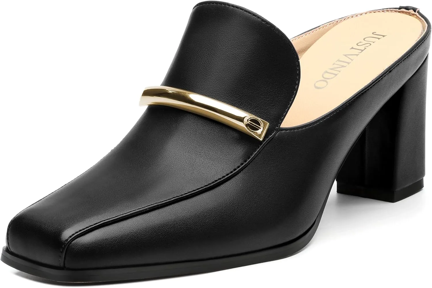 Mules High Heels for Women Loafers Shoes Chunky Heel Closed Square Toe Heeled Sandals Slip On Wedding Office Work Dressy Shoes 3 Inch