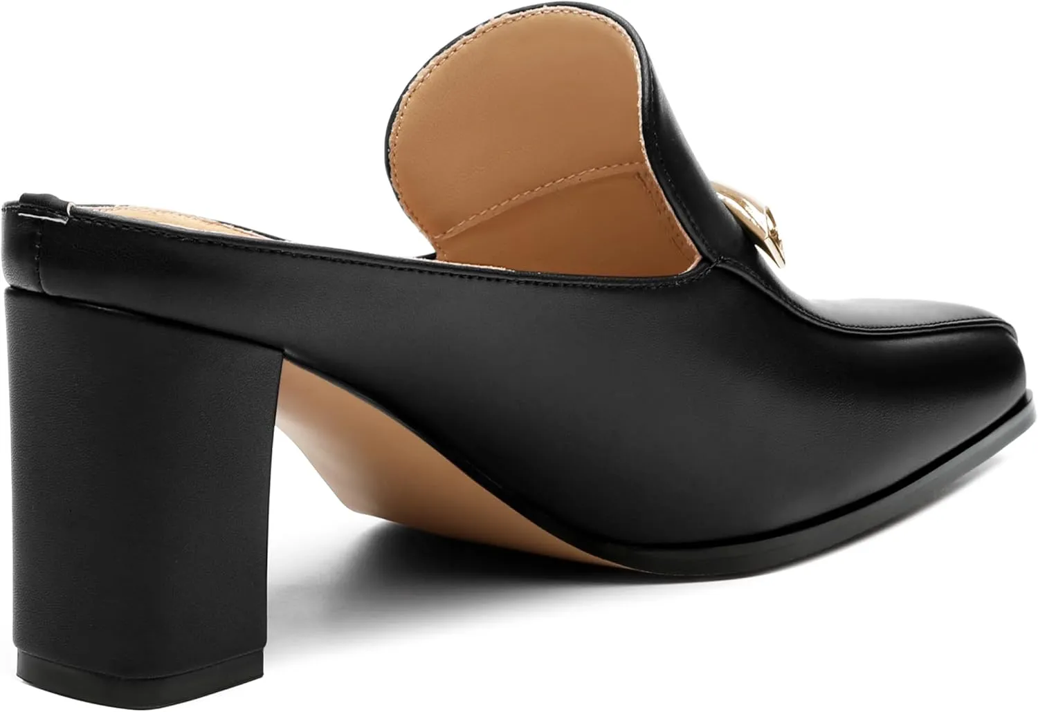 Mules High Heels for Women Loafers Shoes Chunky Heel Closed Square Toe Heeled Sandals Slip On Wedding Office Work Dressy Shoes 3 Inch