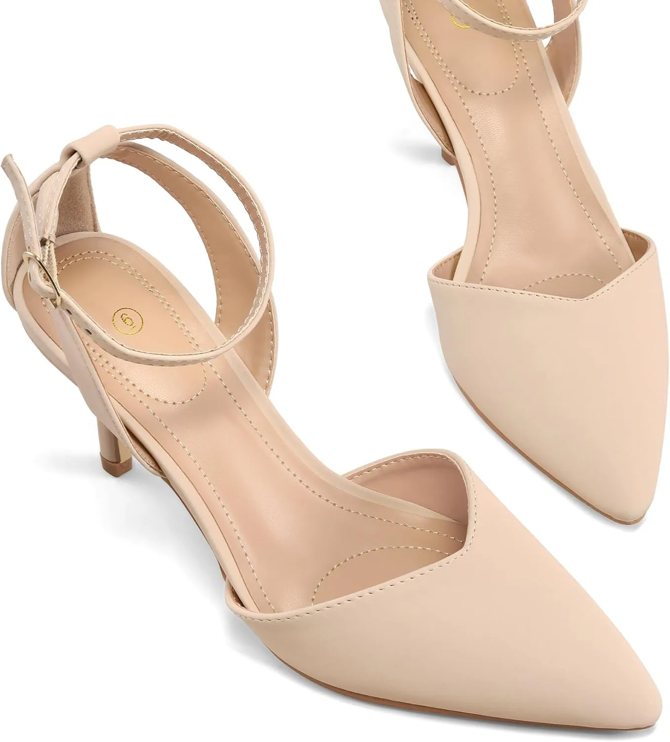 mysoft Women's Pumps Shoes Pointed Toe Kitten Low Heels Stiletto Ankle Strap Closed Toe Wedding Party Dress Sandals