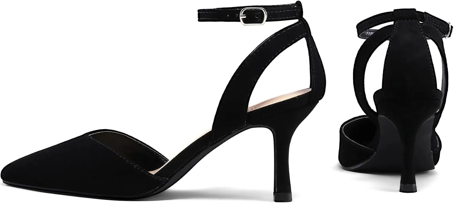 mysoft Women's Pumps Shoes Pointed Toe Kitten Low Heels Stiletto Ankle Strap Closed Toe Wedding Party Dress Sandals