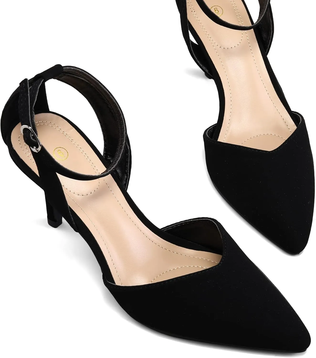 mysoft Women's Pumps Shoes Pointed Toe Kitten Low Heels Stiletto Ankle Strap Closed Toe Wedding Party Dress Sandals
