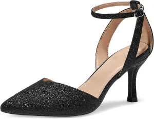 mysoft Women's Pumps Shoes Pointed Toe Kitten Low Heels Stiletto Ankle Strap Closed Toe Wedding Party Dress Sandals