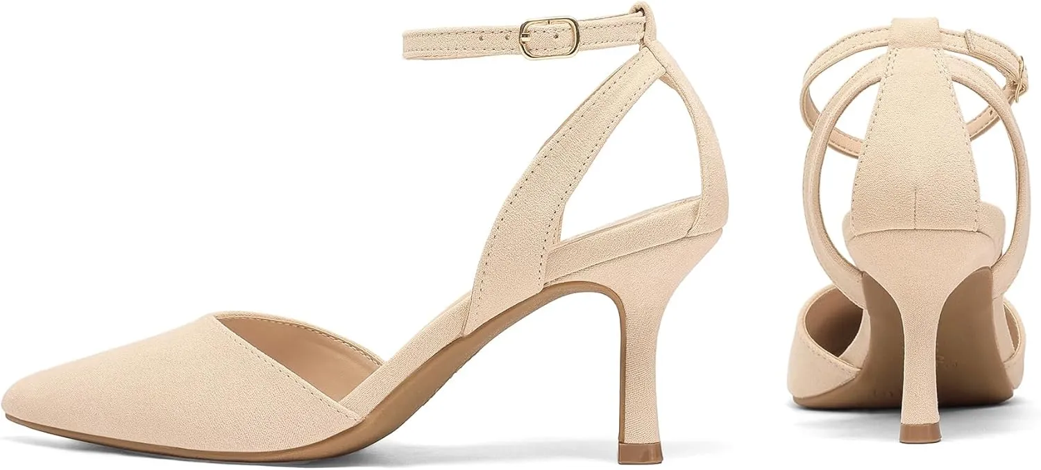 mysoft Women's Pumps Shoes Pointed Toe Kitten Low Heels Stiletto Ankle Strap Closed Toe Wedding Party Dress Sandals