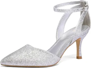 mysoft Women's Pumps Shoes Pointed Toe Kitten Low Heels Stiletto Ankle Strap Closed Toe Wedding Party Dress Sandals