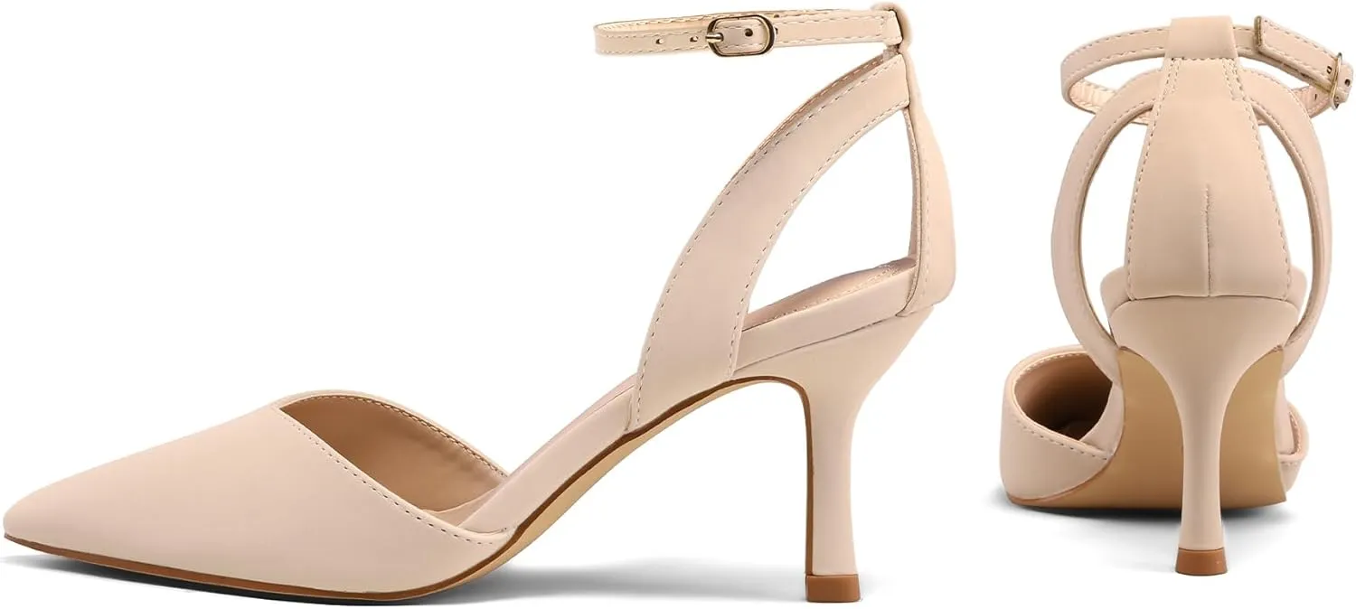 mysoft Women's Pumps Shoes Pointed Toe Kitten Low Heels Stiletto Ankle Strap Closed Toe Wedding Party Dress Sandals