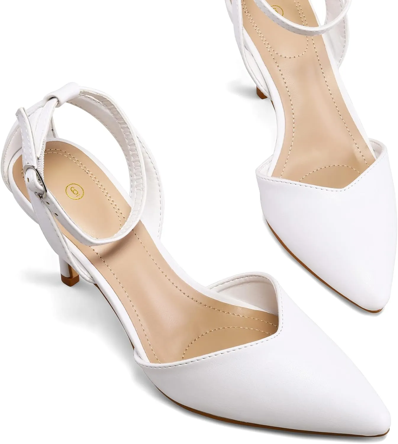 mysoft Women's Pumps Shoes Pointed Toe Kitten Low Heels Stiletto Ankle Strap Closed Toe Wedding Party Dress Sandals