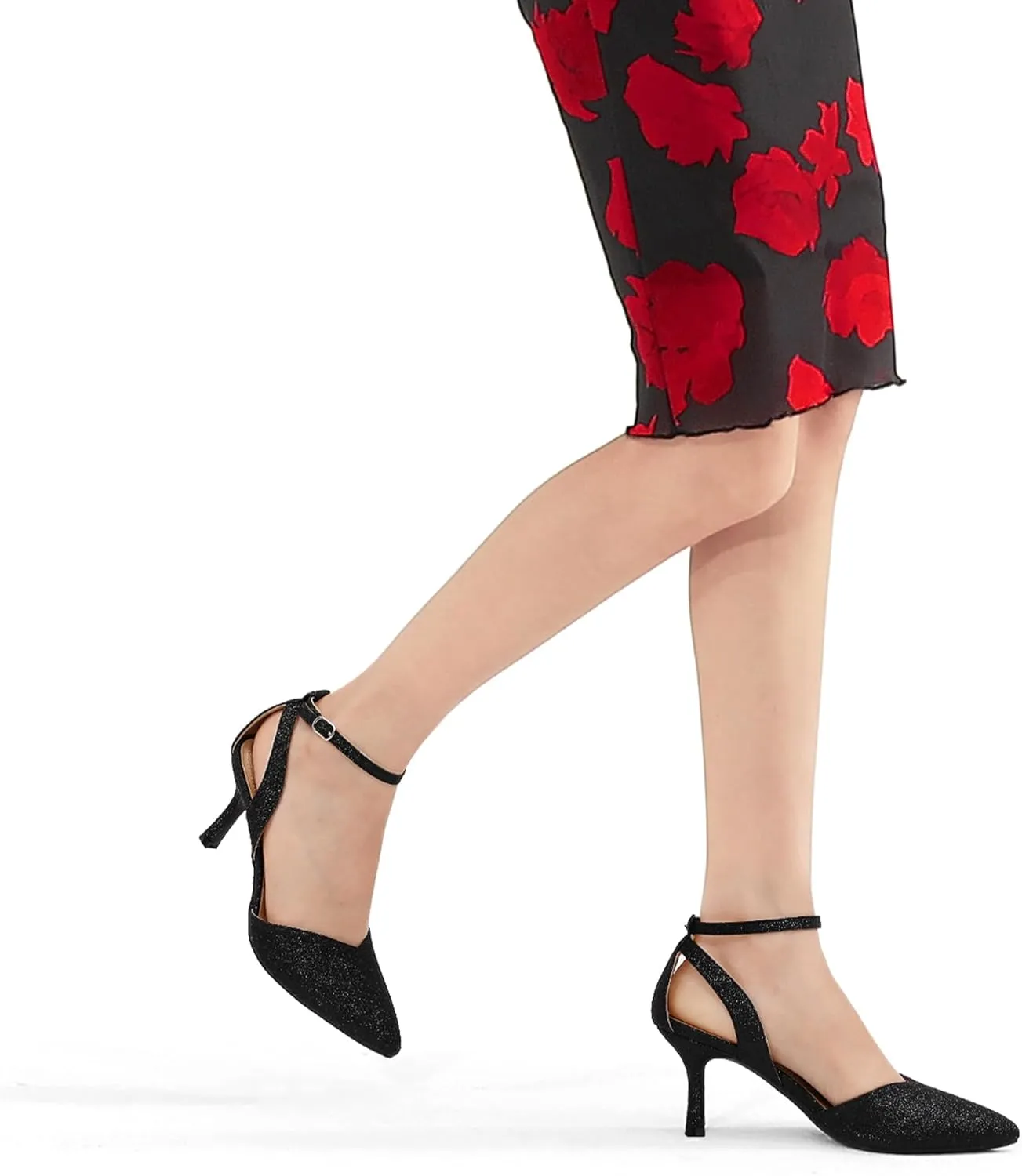 mysoft Women's Pumps Shoes Pointed Toe Kitten Low Heels Stiletto Ankle Strap Closed Toe Wedding Party Dress Sandals