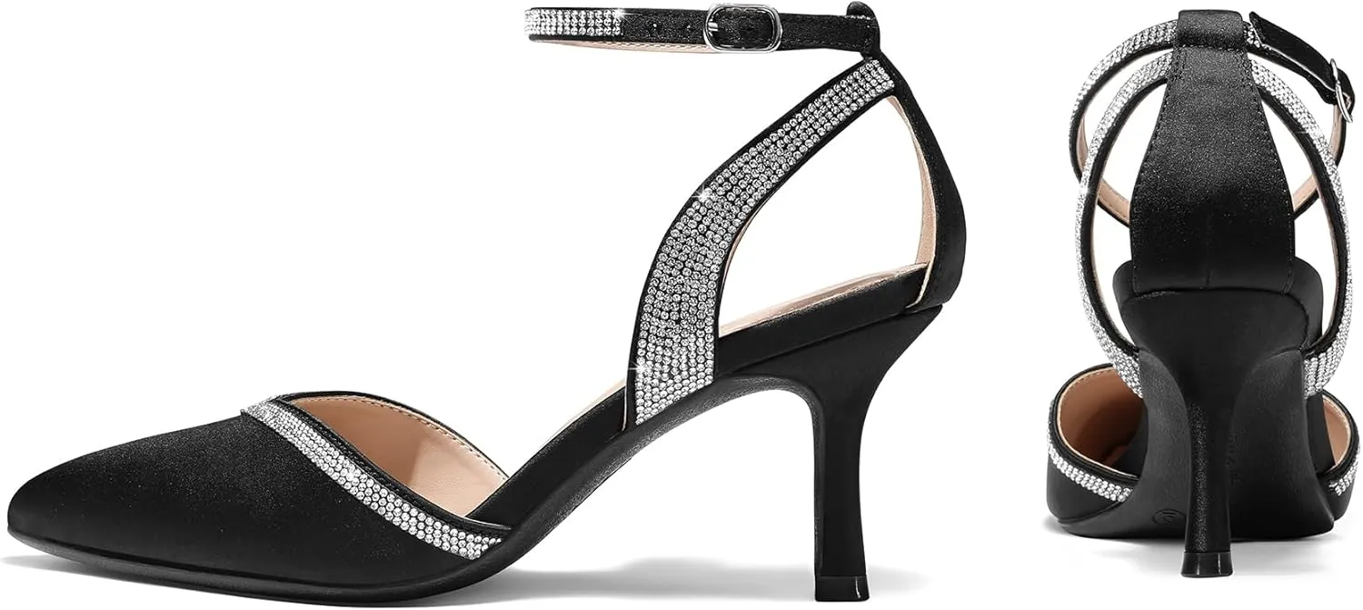 mysoft Women's Pumps Shoes Pointed Toe Kitten Low Heels Stiletto Ankle Strap Closed Toe Wedding Party Dress Sandals