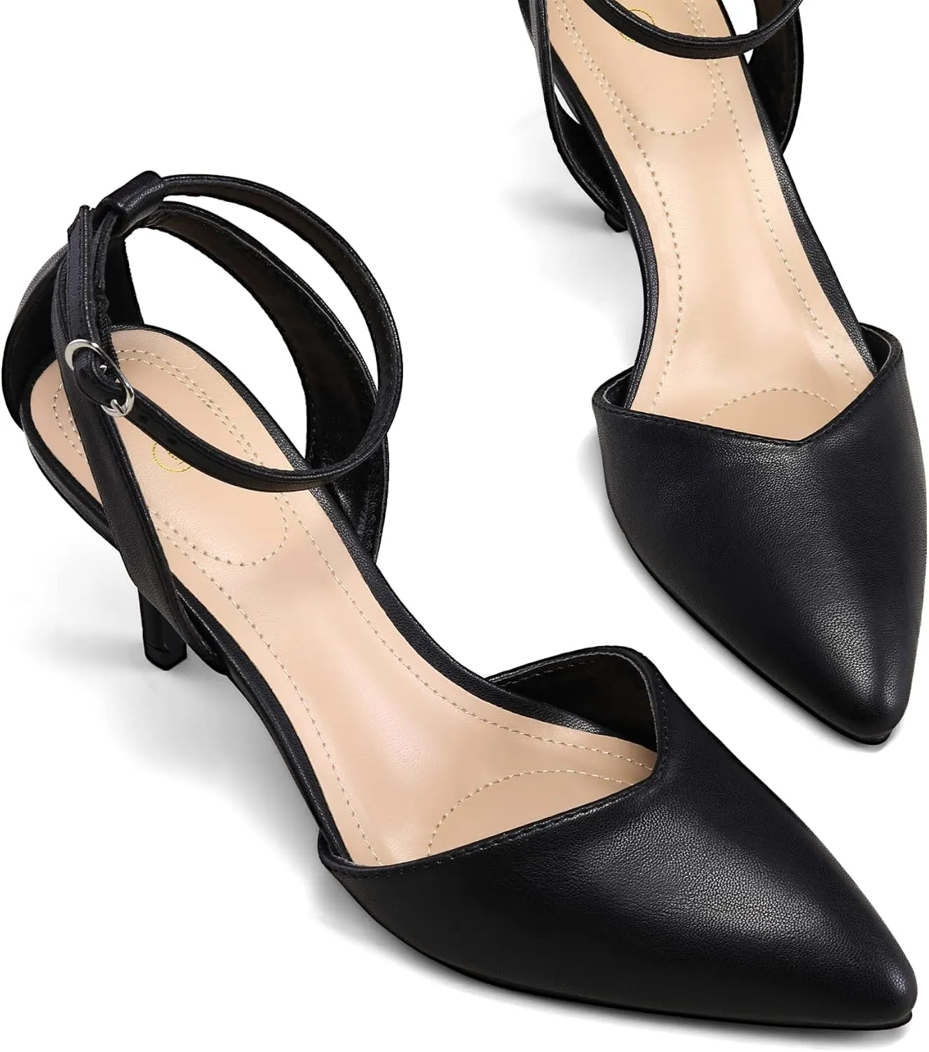 mysoft Women's Pumps Shoes Pointed Toe Kitten Low Heels Stiletto Ankle Strap Closed Toe Wedding Party Dress Sandals