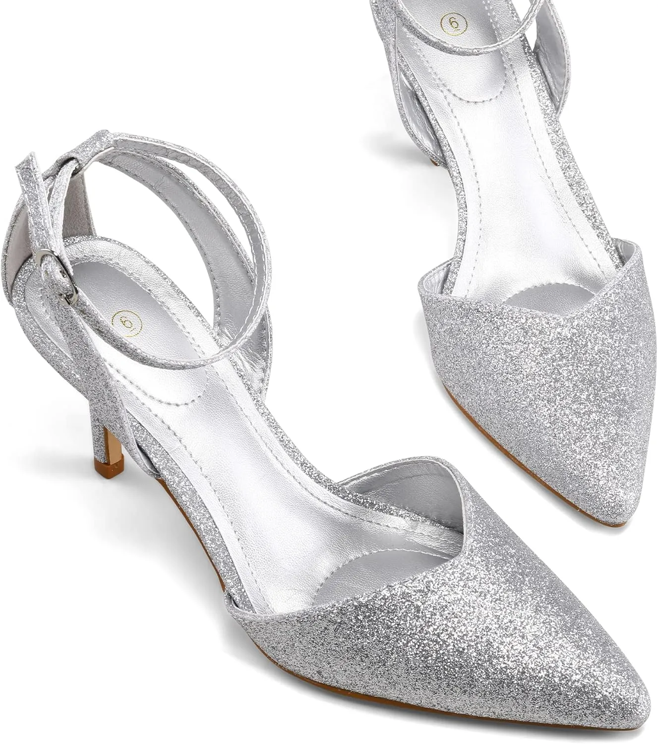 mysoft Women's Pumps Shoes Pointed Toe Kitten Low Heels Stiletto Ankle Strap Closed Toe Wedding Party Dress Sandals