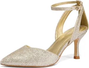 mysoft Women's Pumps Shoes Pointed Toe Kitten Low Heels Stiletto Ankle Strap Closed Toe Wedding Party Dress Sandals