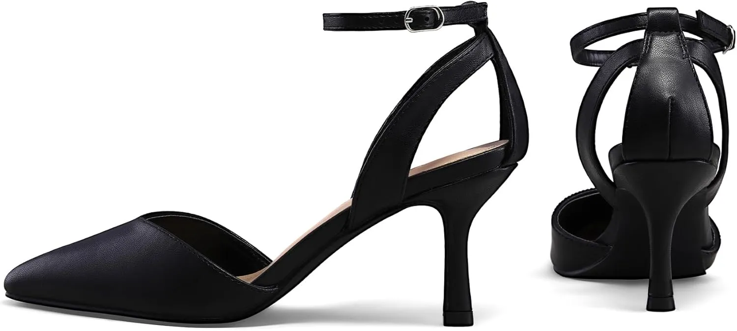 mysoft Women's Pumps Shoes Pointed Toe Kitten Low Heels Stiletto Ankle Strap Closed Toe Wedding Party Dress Sandals