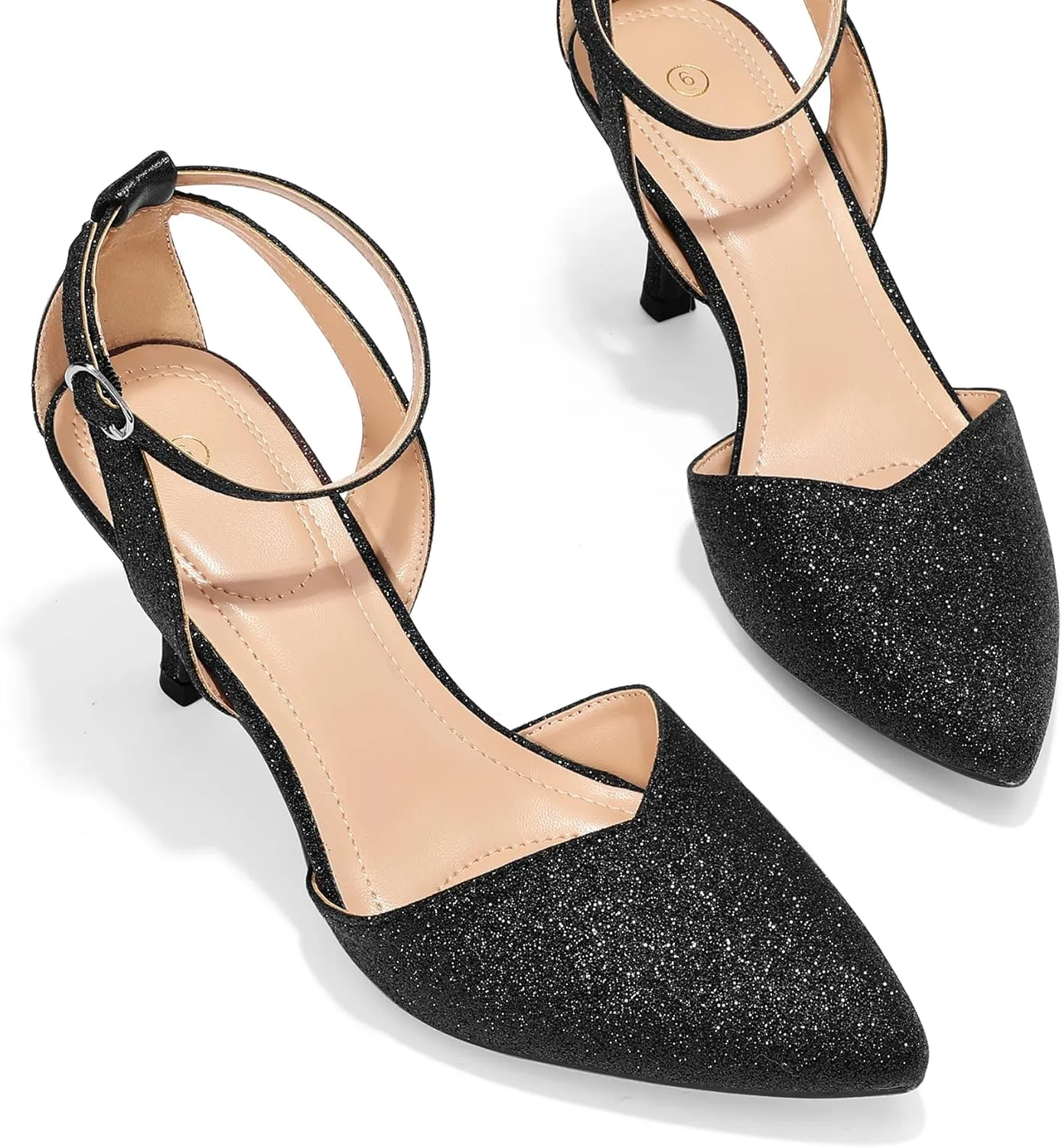 mysoft Women's Pumps Shoes Pointed Toe Kitten Low Heels Stiletto Ankle Strap Closed Toe Wedding Party Dress Sandals